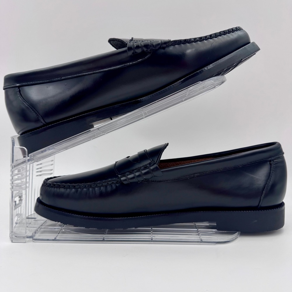 NWT Hamilton Men 12 Black Pig Leather Penny Loafers Handmade Moc Toe Dress Shoes - Picture 3 of 10